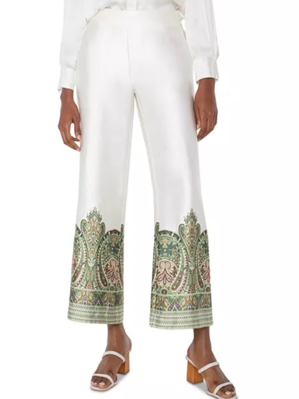 Liverpool Los Angeles Pull On Wide Leg Border Print Pants; Medium